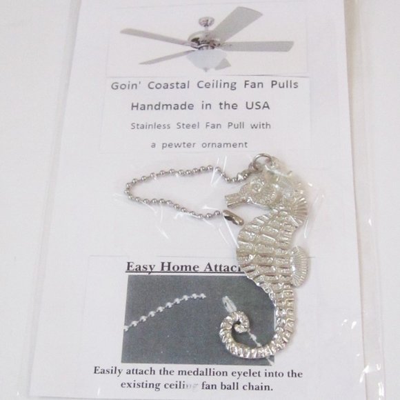 Handmade  pewter  &  stainless  steel  Seahorse  ceiling  fan  pull - Picture 2 of 2